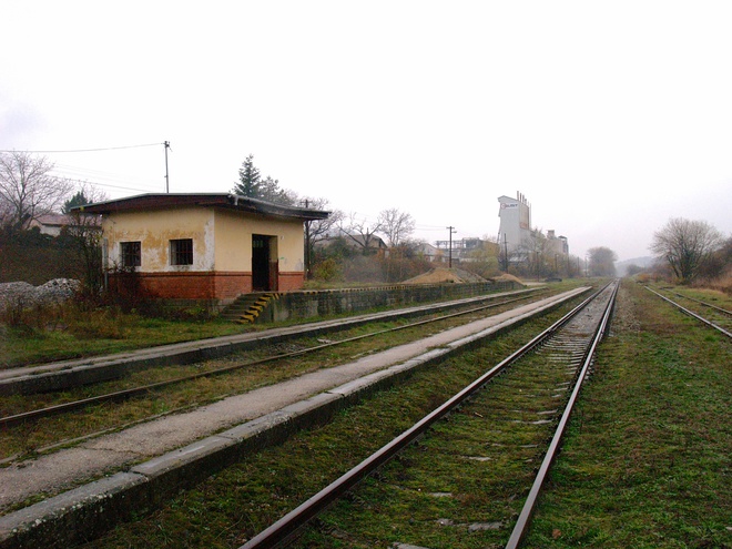 Loading ramp at the railway station Žirany, Lime Works Žirany, Calmit, Ltd. in the background