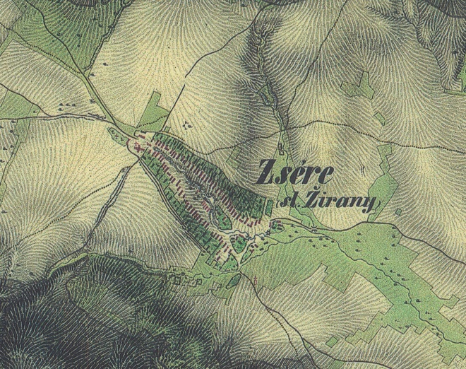 Žirany on the map of the second military mapping in the years 1839