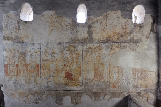 North wall of St George’s Church with wall paintings