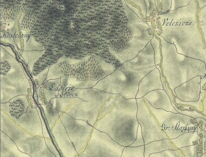 According to the Theresian urban regulation from 1769, there were 9.9 ha of vineyards on the Nitra part and 9.8 ha on the Tekov part. The first military mapping from 1782–1784 shows vineyards only on the Tekov part of the municipality.