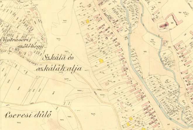 The Nitra part of the Ladice vineyards (Nyitrasori szöllöhegyi) on a cadastral map from 1892 