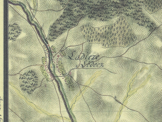 Ladice at the end of the 18th century according to the first military mapping in 1782–1784 