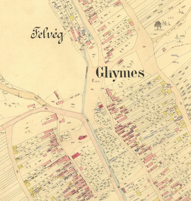 The centre of Gymes on a detail of a cadastral map from 1892