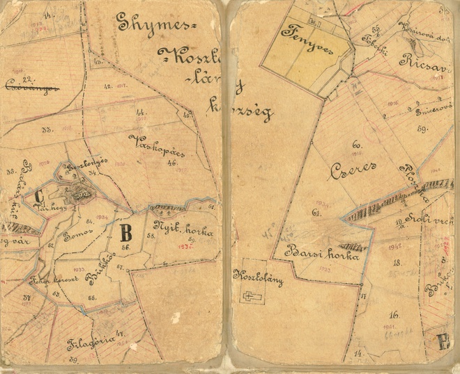 4. Výrez z mapy lesného územia Jelenca, Kostolian a Velčíc s hradom Gýmeš a majerom Jedliny (Fenyves) z roku 1916