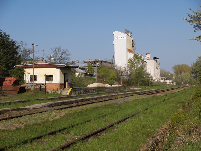 Rails at the railway station with the diverging track to the lime works Žirany, Calmit, Ltd.