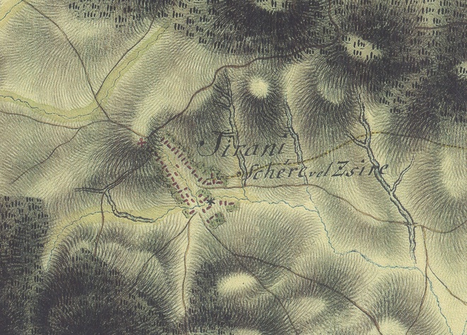 Žirany na mape prvého vojenského mapovania z rokov 1772–1778