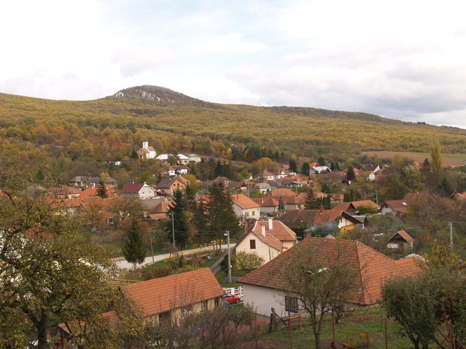 The central part of Kostoľany pod Tribečom, Veľký Lysec in the background 