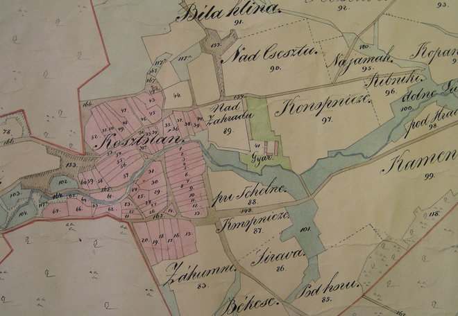 The parquet factory (Gyár) on a detail of a map from 1864