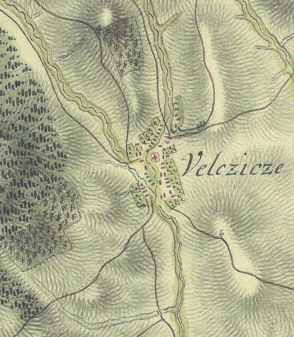 Velčice according to the first military mapping in 1782–1784